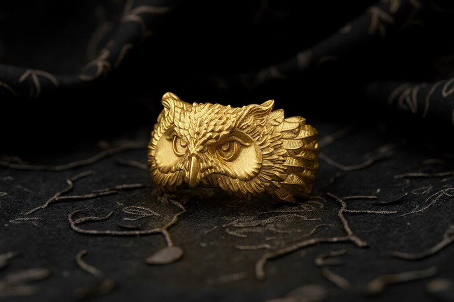 Oxidized Sterling Silver Owl Ring: Bird Totem Jewelry __etsy:6999874786