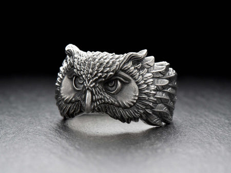 Oxidized Sterling Silver Owl Ring: Bird Totem Jewelry __etsy:6999874786