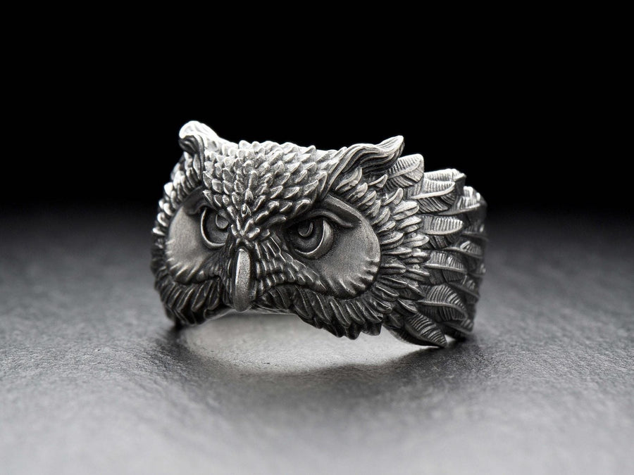 Oxidized Sterling Silver Owl Ring: Bird Totem Jewelry __etsy:6999874786