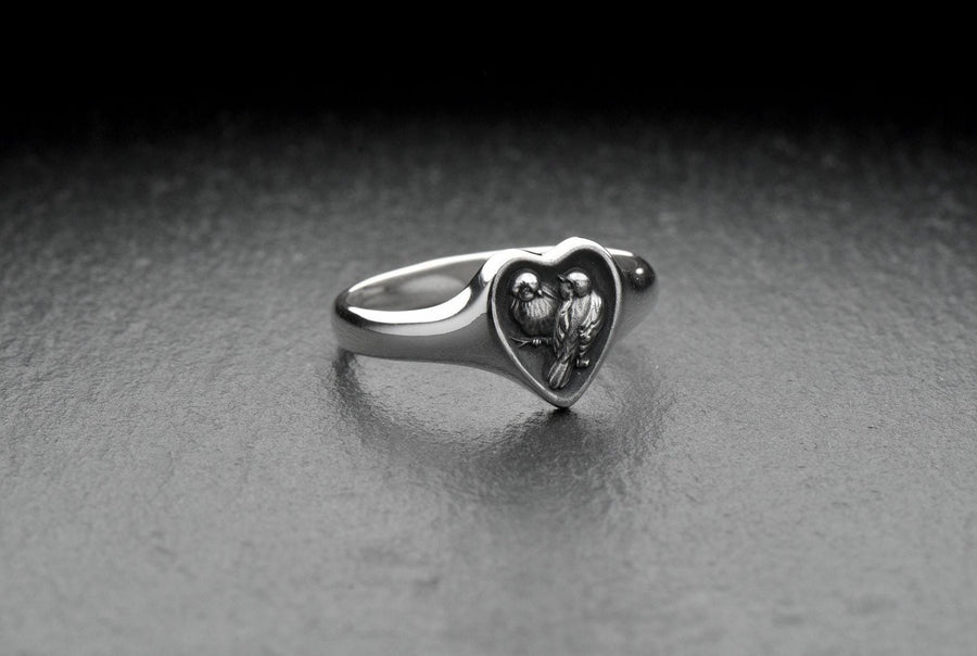 Delicate silver ring with the image of cute chickadees is the perfect accessory for all lovers of nature and animals! It will add a touch of playfulness and grace to any outfit, be it a casual look or an evening dress. (etsy image id: 7000369288)