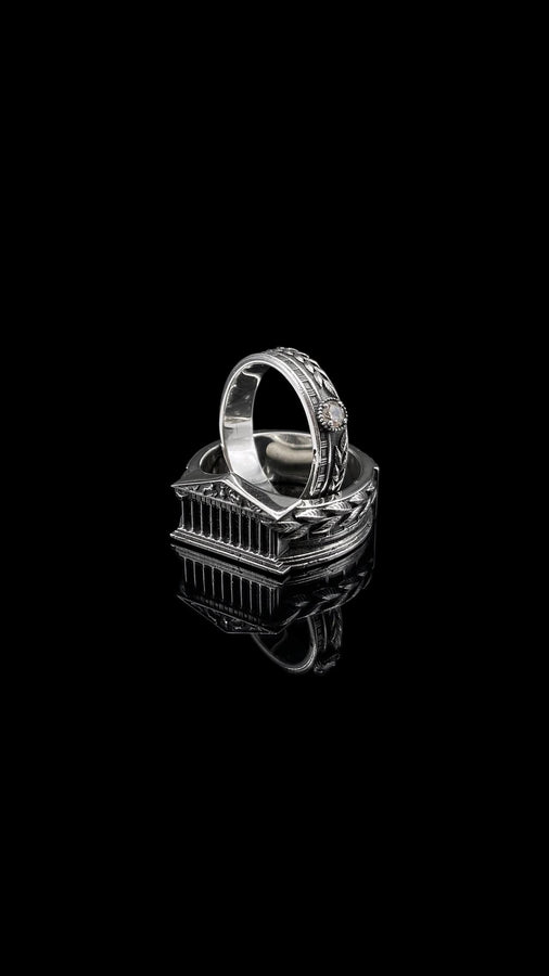 Sterling Silver Laurel Wreath Wedding Ring Set - Ancient Greek Temple Design