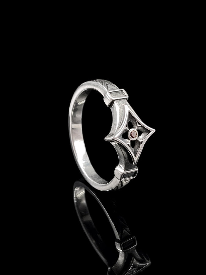 Sterling Silver Gothic Ring, Gemstone Ring, Handmade Goth Ring, Medieval Jewelry, Unique Wedding Ring, Holiday Gift, Vintage Ring, Gift Idea