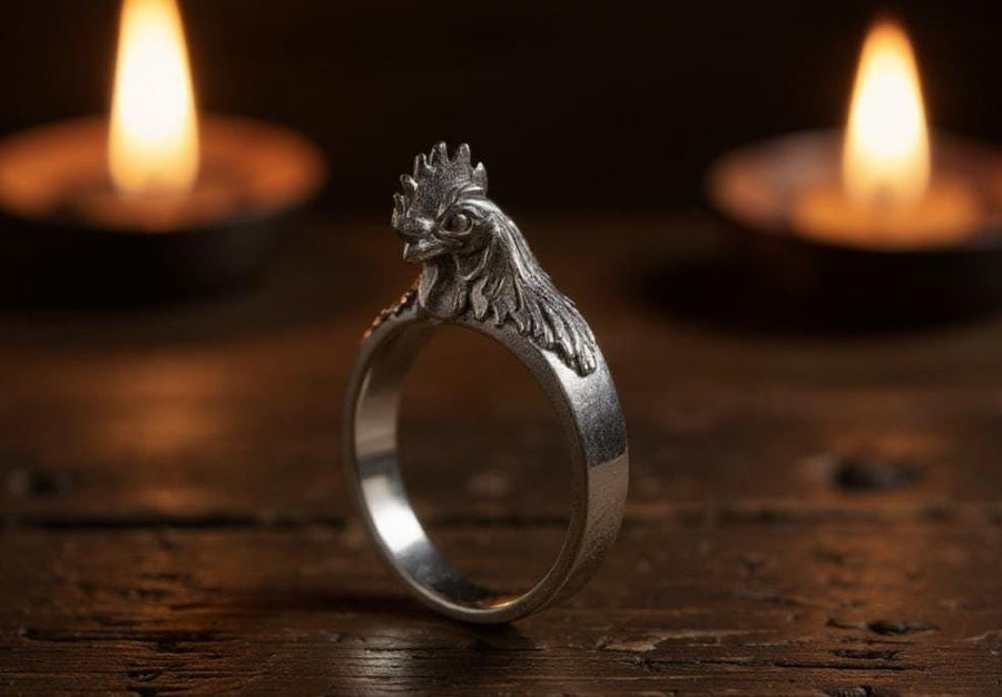 Show off your unique style with a Rooster Silver Ring! Handcrafted and made from sterling silver, this ring is the perfect addition to any outfit. (etsy image id: 6995523004)