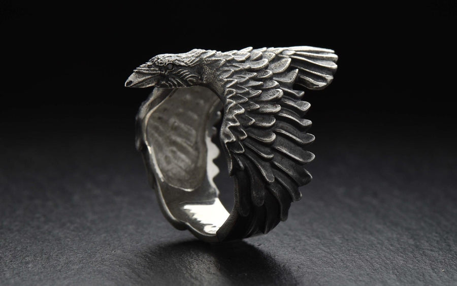 Crow silver ring	raven silver ring	crow jewelry	raven	crown	gothic	ring	bird (etsy image id: 4169867293)