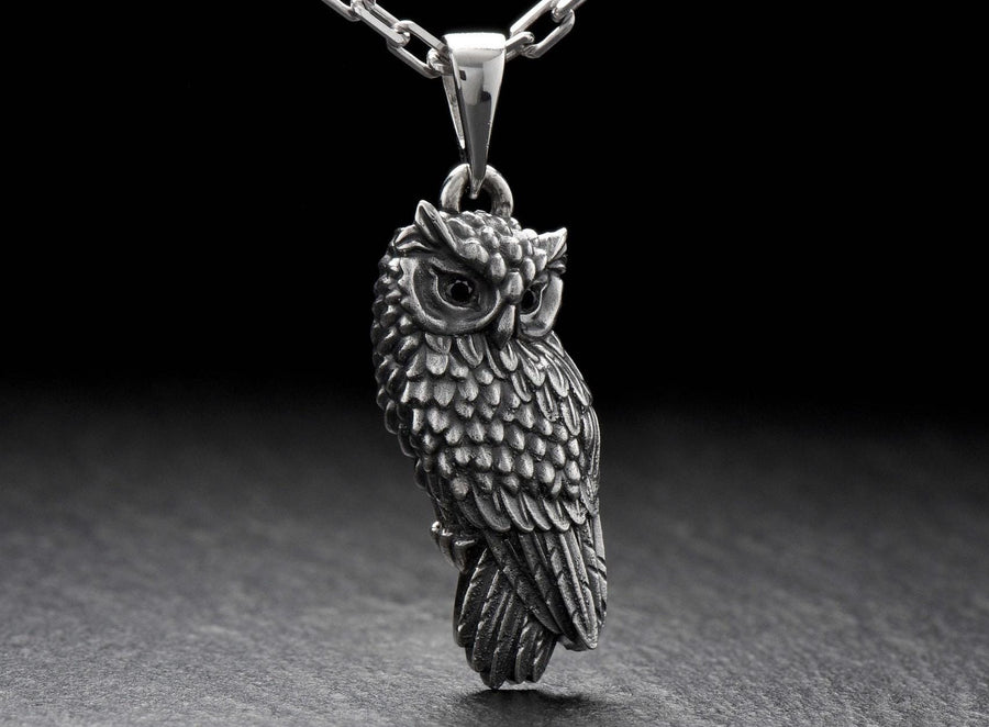 owl pendant	owl necklace	owl jewelry	silver owl pendant	owl necklace men	pendentif chouette __etsy:4195413779
