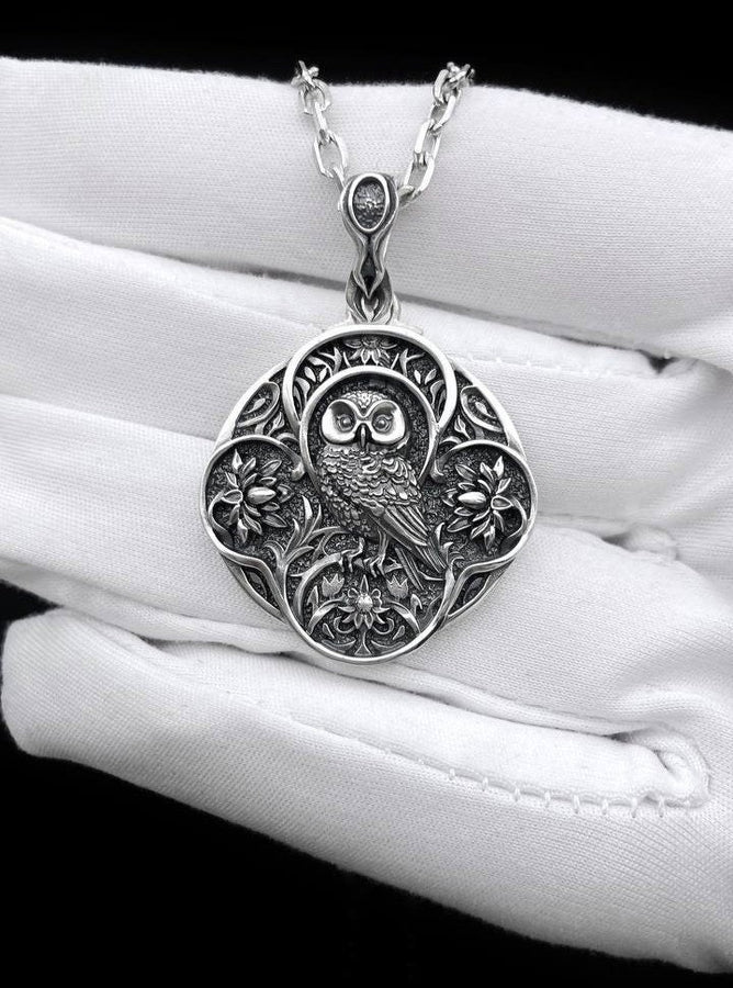 Unveil the mystique with our Silver Gothic Owl Pendant – a captivating accessory that exudes elegance and enigma. Meticulously handcrafted from sterling silver, this pendant showcases an intricately designed owl with gothic-inspired details. The dark allure and fine detailing make it a standout piece. (etsy image id: 5795434871)