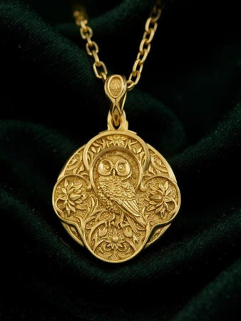 Gothic Owl Pendant: Sterling Silver Victorian Botanical Necklace (etsy image id: 7046856437)