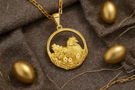 Sterling Silver Chicken Pendant Necklace: Hen and Eggs, Farm Animal Jewelry (etsy image id: 7048244341)