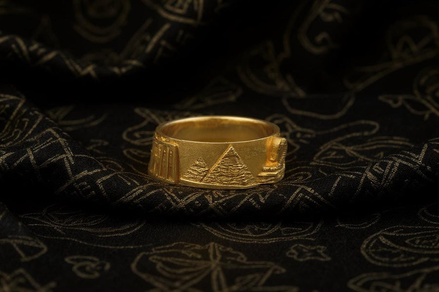 Introducing the stunning Egypt Cityscape Ring! This beautiful silver ring is crafted with sterling silver and features an intricate city skyline, perfect for any Ancient Egypt jewelry or souvenir fan. (etsy image id: 7261996608)