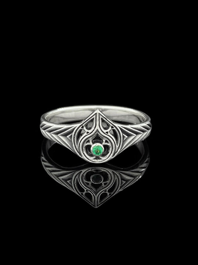 Gothic Flame Wedding Ring Set: Sterling Silver Black Gemstone Crown