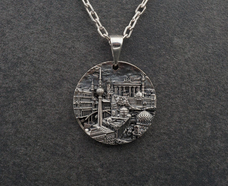 Berlin pendant	Berlin necklace	silver berlin	German pendant	Cityscape pendant	German souvenir	unisex pendant	traveler jewelry	Berlin skyline	Reichstag pendant	berlin	germany	Deutschland (etsy image id: 7085899275)