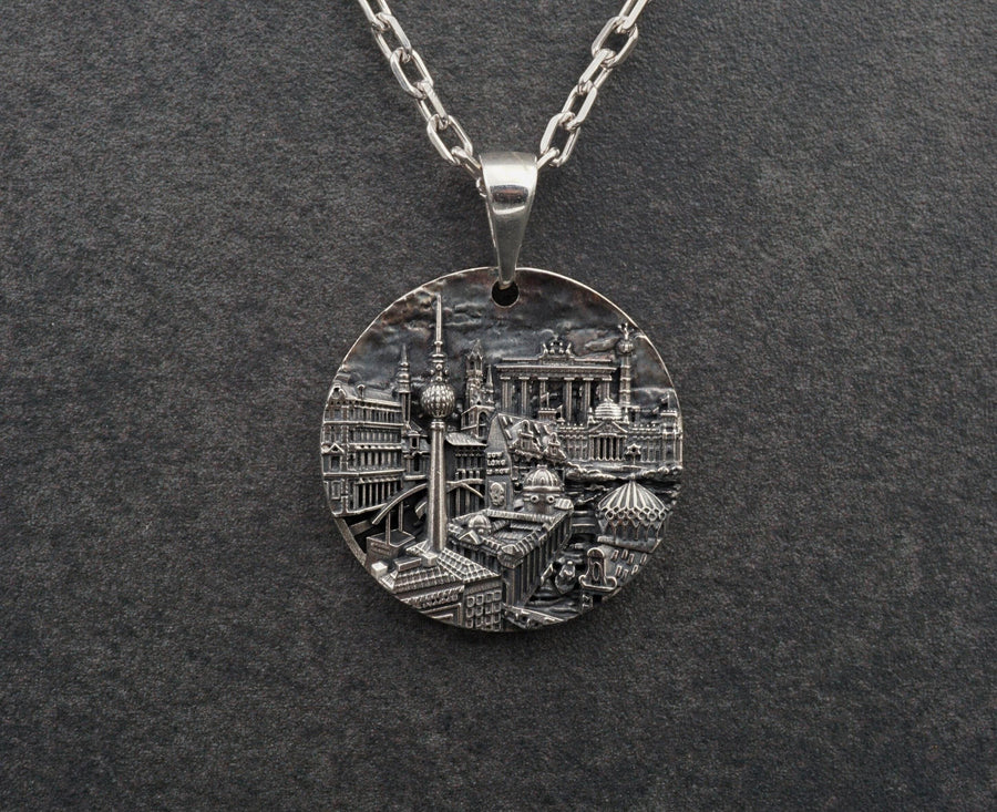 Berlin pendant	Berlin necklace	silver berlin	German pendant	Cityscape pendant	German souvenir	unisex pendant	traveler jewelry	Berlin skyline	Reichstag pendant	berlin	germany	Deutschland (etsy image id: 7085899275)