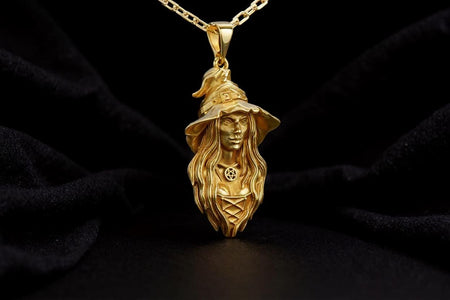 Sterling Silver Witch Pendant Necklace: Gothic Wiccan Jewelry