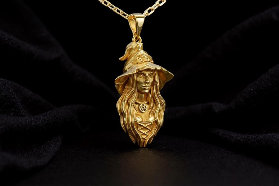 Sterling Silver Witch Pendant Necklace: Gothic Wiccan Jewelry
