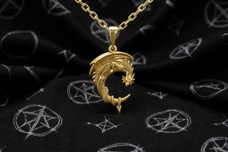 Sterling Silver Moon Dragon Pendant: Fantasy Necklace (etsy image id: 7106136544)