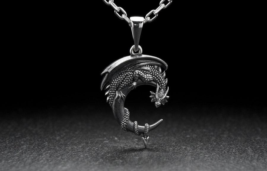 Dragon jewelry	dragon pendant	skull pendant	silver pendant	animal jewelry	silver dragon	dragon moon	moon pendant	throne pendat	throne games	game of thrones	dragon necklace	ancient dragon (etsy image id: 4250656418)