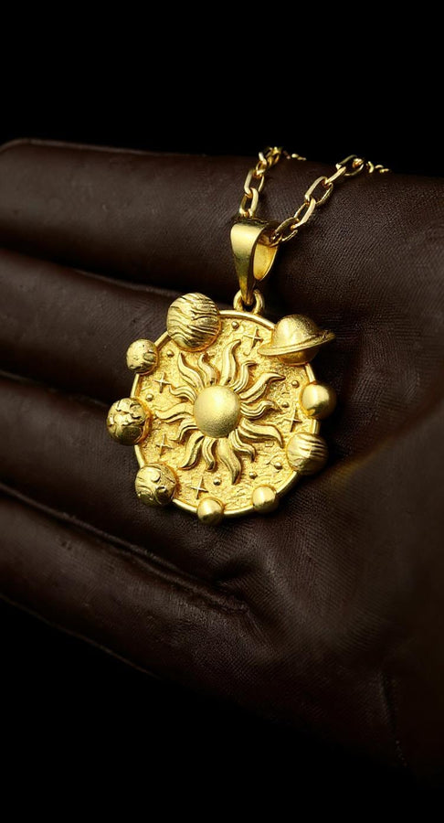 Sterling Silver Solar System Pendant: Gold Plated Space Necklace (etsy image id: 7260408190)