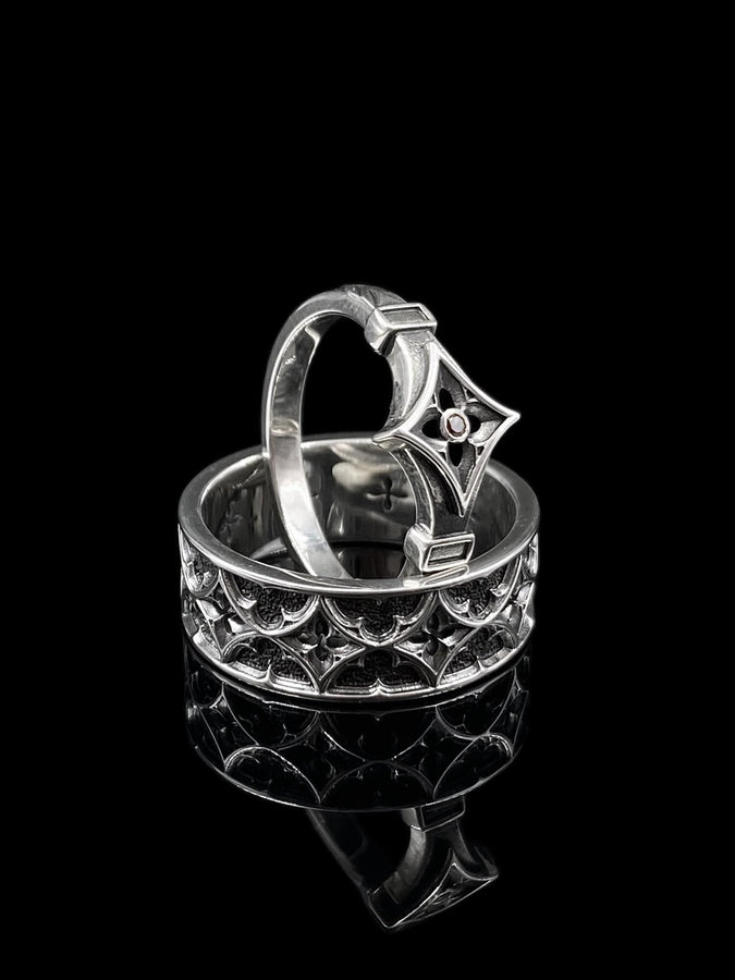 Gothic Sterling Silver Wedding Ring Set: Medieval Cathedral Jewelry