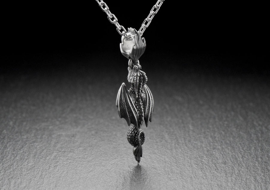 Dragon	Flying dragon	dragon jewelry	sterling silver	silver	pendant	dungeons and dragons (etsy image id: 7689578316)