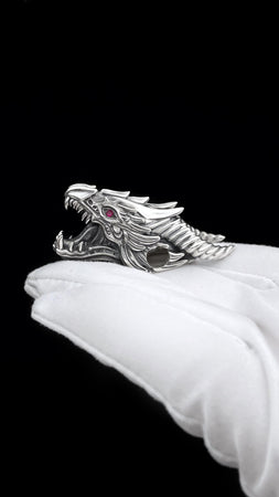 Sterling Silver Dragon Head Pendant: Ruby Eye Viking Necklace (etsy image id: 7155611316)