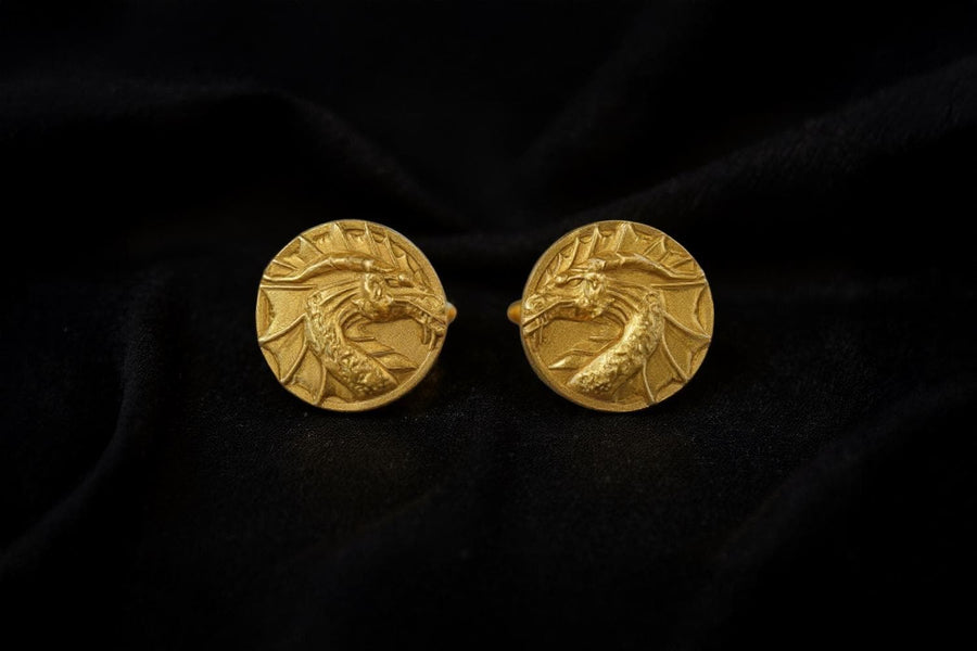 May include: A pair of silver cufflinks featuring a detailed dragon head design. (etsy image id: 7689558200)
