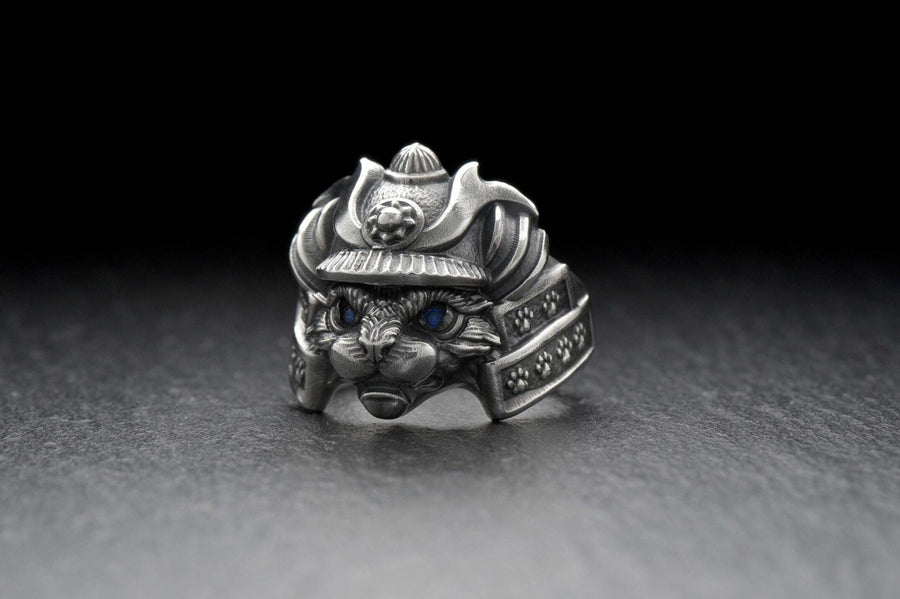 Samurai Cat Sterling Silver Ring – Feline Warrior Armor Jewelry (etsy image id: 7211206579)