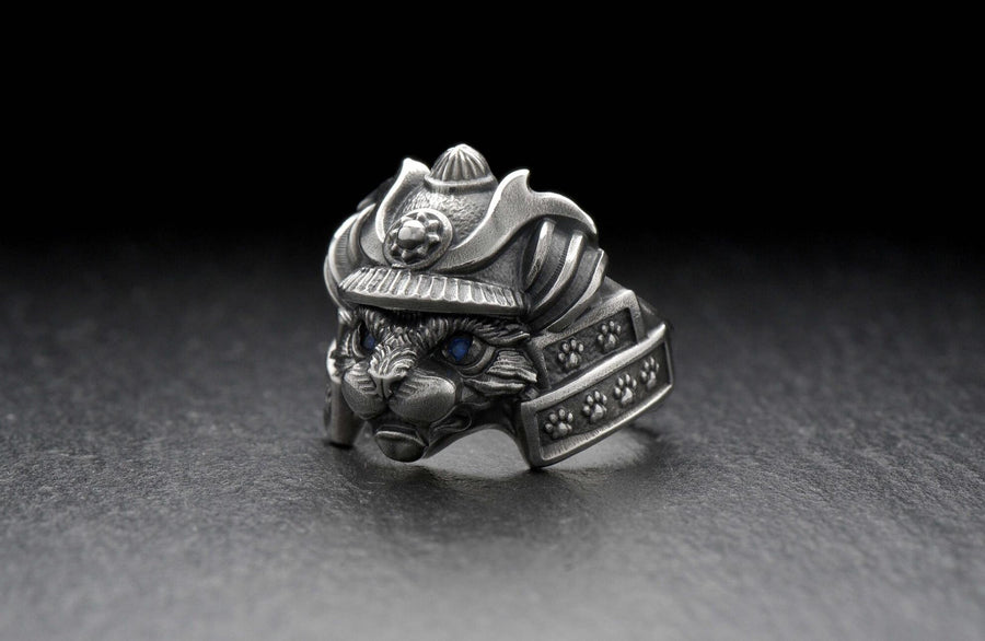 Samurai Cat Sterling Silver Ring – Feline Warrior Armor Jewelry (etsy image id: 7211206579)