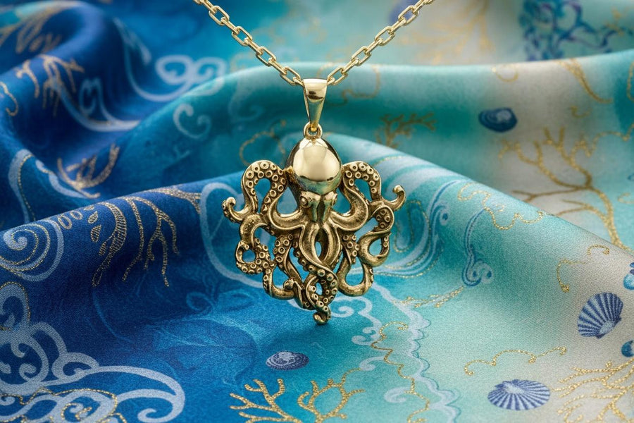 sea jewelry	ocean jewelry	pendentif pieuvre	poulpe d'argent	pendant	squid necklace	sea lover gift (etsy image id: 7178767224)