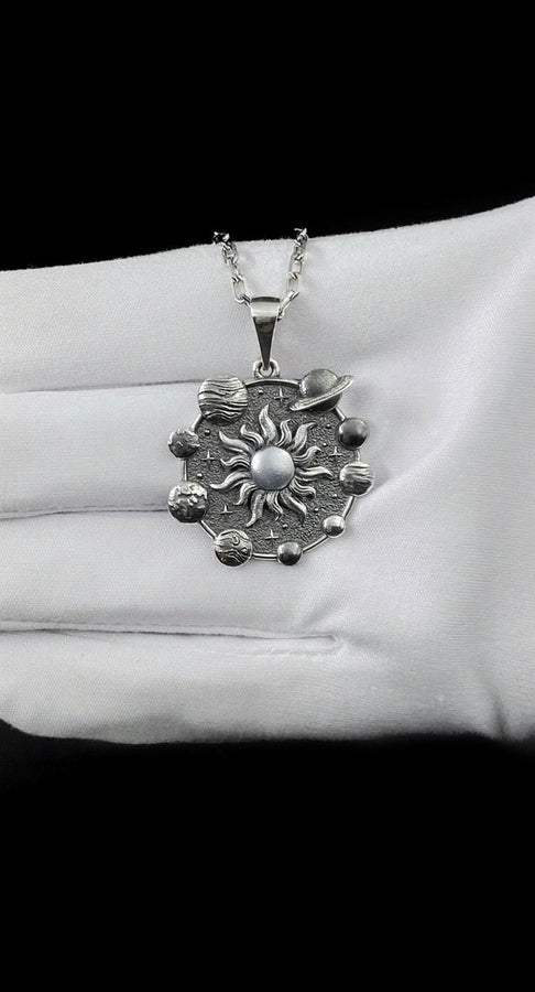 Sterling Silver Solar System Pendant: Gold Plated Space Necklace (etsy image id: 7260408190)
