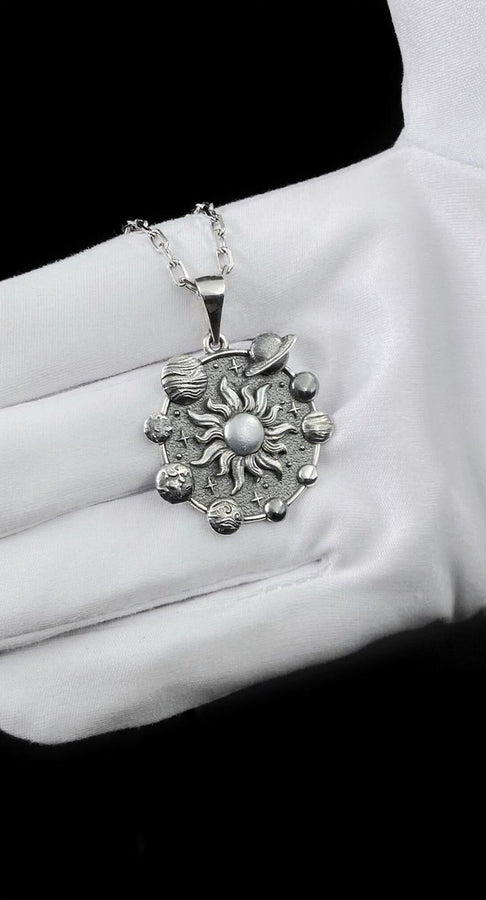 Sterling Silver Solar System Pendant: Gold Plated Space Necklace (etsy image id: 7260408190)