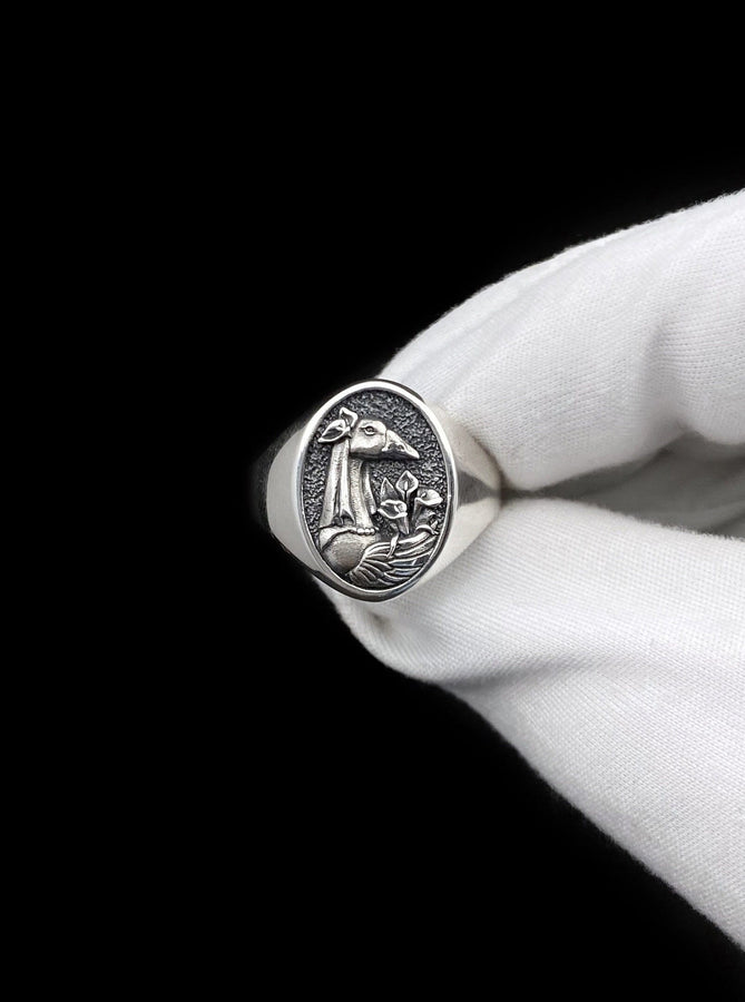 Sterling Silver Goose Signet Ring: Handmade Bird Jewelry