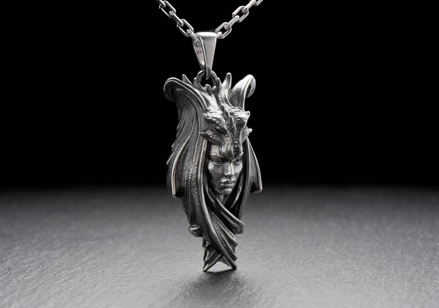 Sterling Silver Lady Dragon Pendant: Fantasy Necklace (etsy image id: 4413374709)