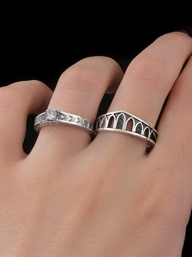 Embrace mystery and elegance with this stunning gothic silver ring, complete with vintage-inspired designs and a gemstone centerpiece. A true statement piece for gothic lovers. (etsy image id: 7423743147)