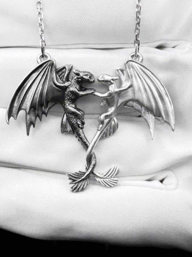 Sterling Silver Dragons Pendant: Handmade Fantasy Necklace (etsy image id: 7207192419)