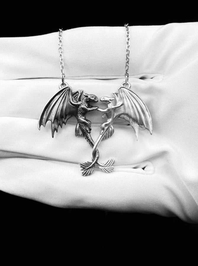 Sterling Silver Dragons Pendant: Handmade Fantasy Necklace (etsy image id: 7207192419)