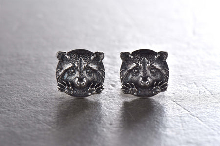 Sterling Silver Raccoon Cufflinks, Handmade Animal Jewelry (etsy image id: 7209221020)
