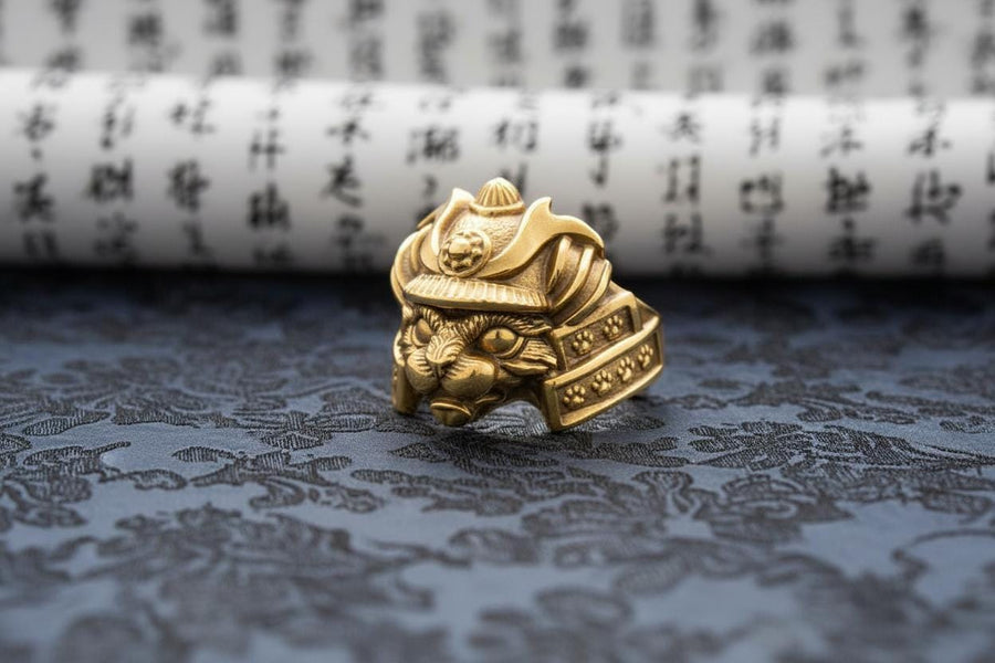 Samurai Cat Sterling Silver Ring – Feline Warrior Armor Jewelry (etsy image id: 7211206579)