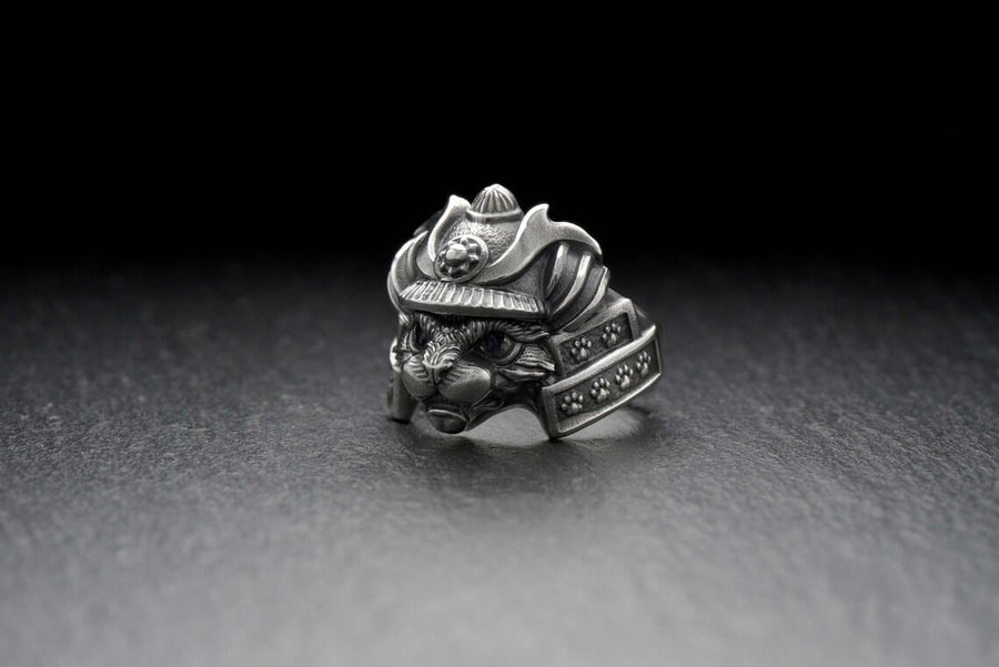 Samurai Cat Sterling Silver Ring – Feline Warrior Armor Jewelry (etsy image id: 7211206579)