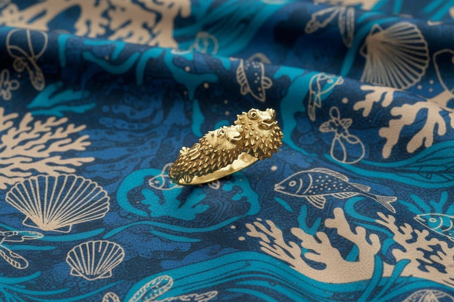 bague pieuvre	Fugu art	Fugu ring	Fish ring	Fugu jewelry	Women gift	Fugu lover gift	Silver (etsy image id: 4195045000)