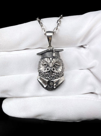 Sterling Silver Owl Scientist Pendant: Handmade Bird Necklace (etsy image id: 7235723335)