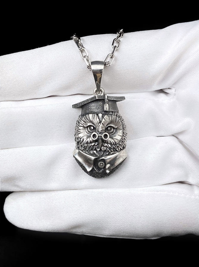 Sterling Silver Owl Scientist Pendant: Handmade Bird Necklace (etsy image id: 7235723335)
