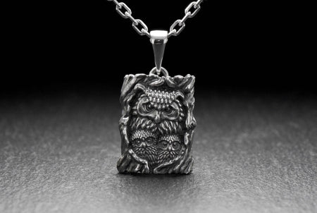 Sterling Silver Pendant Owl with Owlets, Bird jewelry, Owl with Owlets Necklace, Bird Lovers Pendant, Owl Lovers Gift, Handmade Jewelry (etsy image id: 7235929255)