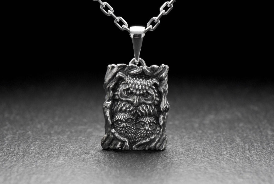 Sterling Silver Pendant Owl with Owlets, Bird jewelry, Owl with Owlets Necklace, Bird Lovers Pendant, Owl Lovers Gift, Handmade Jewelry (etsy image id: 7235929255)