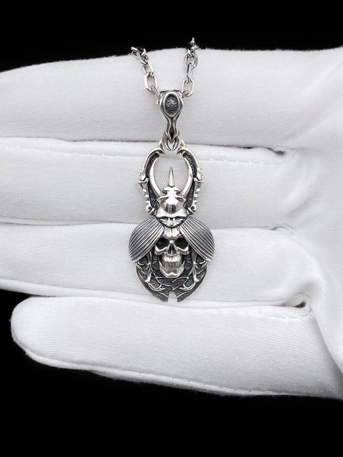 Sterling Silver Skull Beetle Mask Pendant: Oxidized Handmade Jewelry (etsy image id: 7417695935)