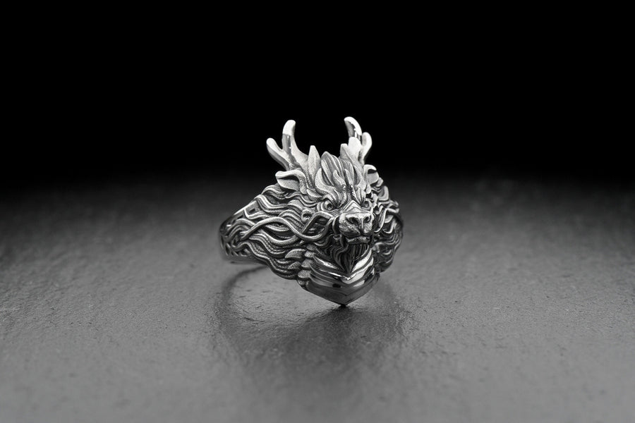 Sterling Silver Chinese Dragon Ring: Oxidized Fantasy Jewelry __etsy:7251587163