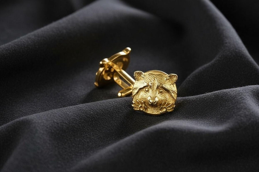 Sterling Silver Raccoon Cufflinks, Handmade Animal Jewelry (etsy image id: 7209221020)