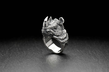 Sterling Silver Rhino Ring, Handcrafted Animal Jewelry Symbolizing Strength and Protection, Unique Statement Gift for Him or Nature Lovers