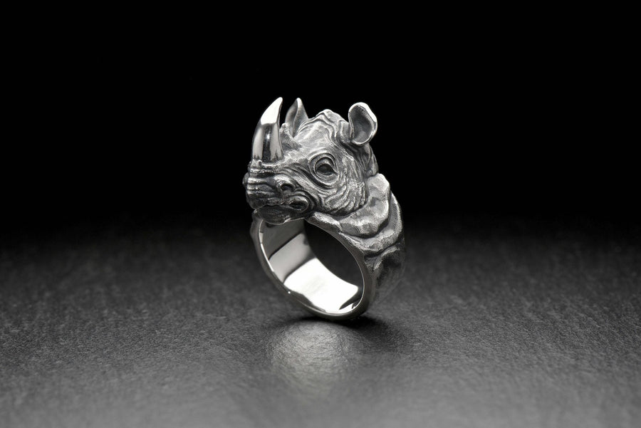 Sterling Silver Rhino Ring, Handcrafted Animal Jewelry Symbolizing Strength and Protection, Unique Statement Gift for Him or Nature Lovers