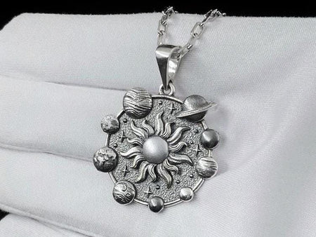 Sterling Silver Solar System Pendant: Gold Plated Space Necklace (etsy image id: 7260408190)