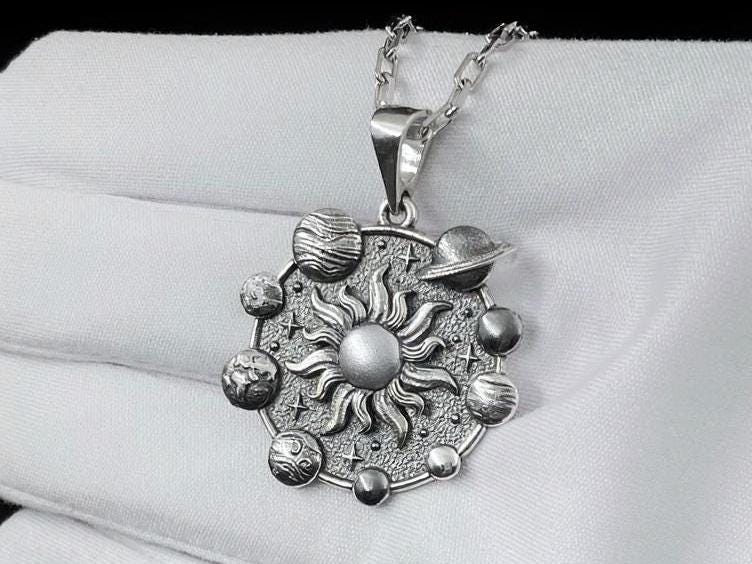 Sterling Silver Solar System Pendant: Gold Plated Space Necklace (etsy image id: 7260408190)